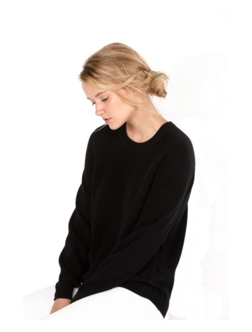 JENNIE LIU Women's 100% Pure Cashmere Extra Cozy Thermal Raglan Crew Neck Sweater