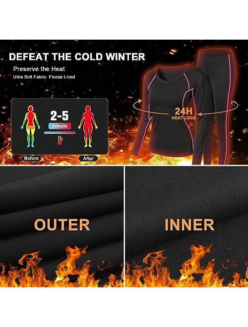SIMIYA Thermal Underwear for Women Winter Warm Base Layer Long Johns Cold Weather Fleece Lined Skiing Hiking Running