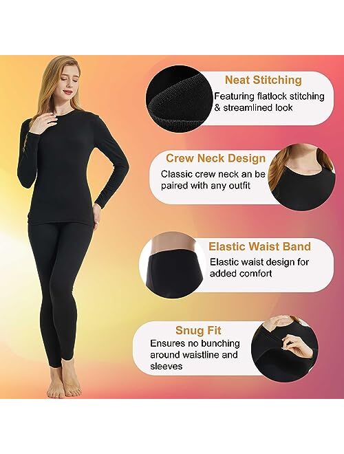 LNFINTDO Womens Thermal Underwear Sets Long Sleeve Fleece Lined Long Johns Tops & Bottoms Ultra Soft Cold Weather Base Layer