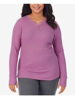 Plus Size Stretch Thermal Henley Top with Thumholes