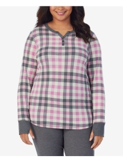 Plus Size Stretch Thermal Henley Top with Thumholes