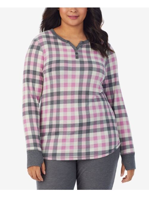 Cuddl Duds Plus Size Stretch Thermal Henley Top with Thumholes