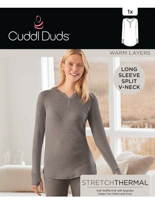 Cuddl Duds Plus Size Stretch Thermal Henley Top with Thumholes