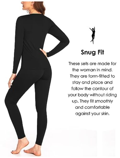 Ekouaer Women's Thermal Underwear Sets Micro Fleece Lined Long Johns Base Layer Thermals 2 Pieces Set S-XXL