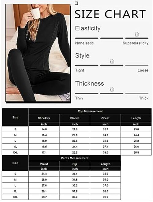 Ekouaer Women's Thermal Underwear Sets Micro Fleece Lined Long Johns Base Layer Thermals 2 Pieces Set S-XXL