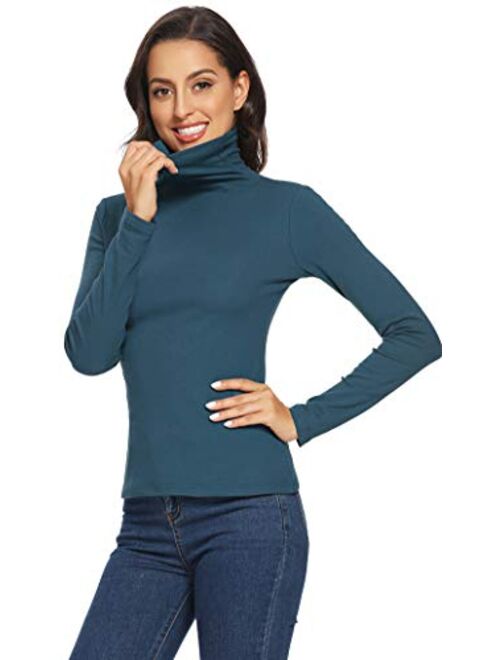 VIIOO Women's Long Sleeve Turtleneck Thermal T-Shirts Soft Fitted Pullover Cotton Tops