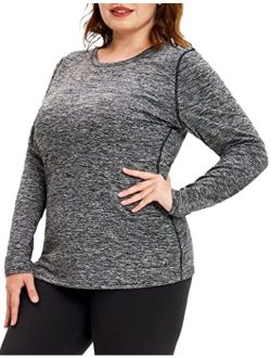COOTRY Plus Size Thermal Shirts for Women Fleece Lined Crew Neck Tops Long Johns Base Layer Underwear