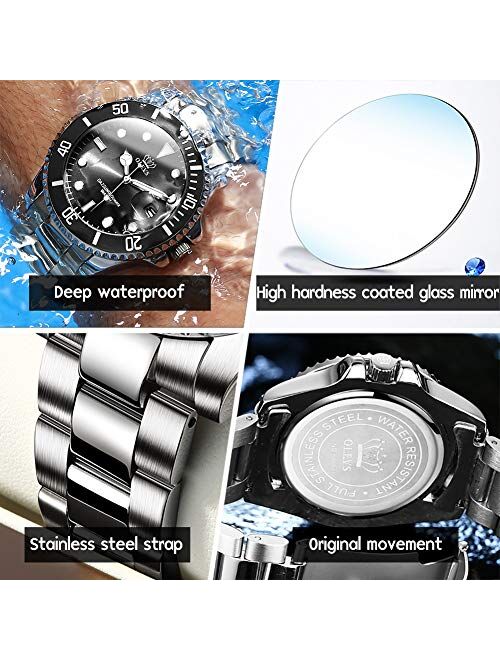 Olevs Mens Watches with Date, Stainless Steel Band, 41mm Unidirectional Rotating Bezel Large Face Case, Quartz Analog Waterproof Luminous Wrist Watch, Two Tone Dress Relo