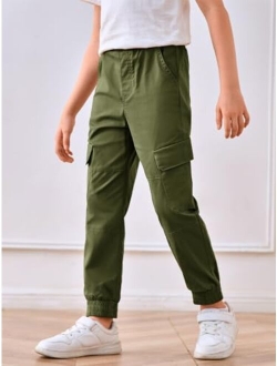 Haloumoning Boys Cargo Pants Kids Casual Elastic Waist Jogger Pants with Pockets 5-14 Years
