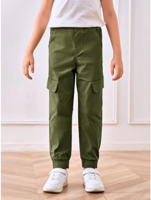 Haloumoning Boys Cargo Pants Kids Casual Elastic Waist Jogger Pants with Pockets 5-14 Years