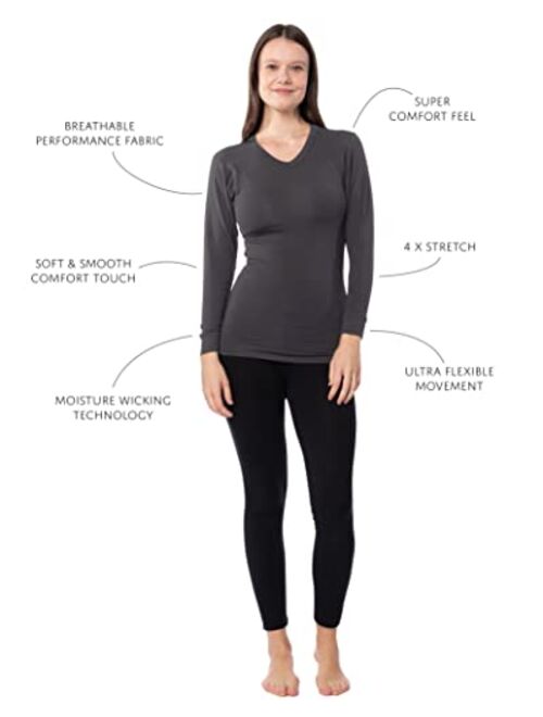Sexy Basics Womens Thermal 6 Pack Ultra Soft Midweight Baselayer Top | Buttery Soft V Neck Long Sleeve Shirt