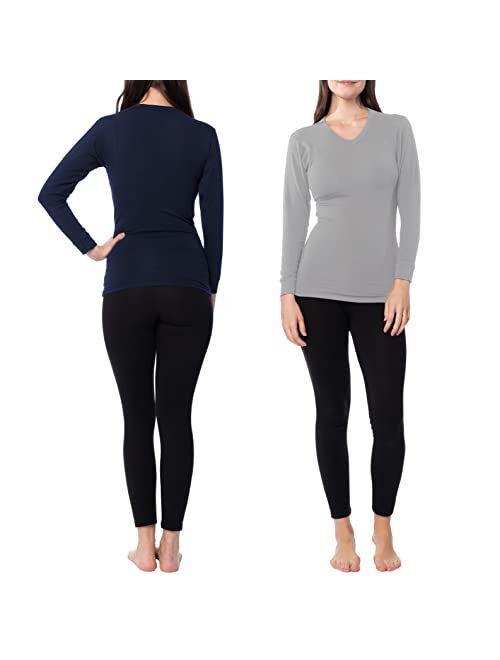 Sexy Basics Womens Thermal 6 Pack Ultra Soft Midweight Baselayer Top | Buttery Soft V Neck Long Sleeve Shirt