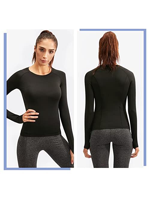 Tesuwel Women Thermal Top Thumbholes Fleece Ski Base Layer UPF 50+ Long Sleeve Compression Shirts Running,Warm,Quick Dry