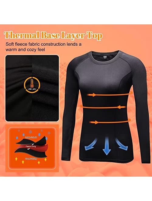 Tesuwel Women Thermal Top Thumbholes Fleece Ski Base Layer UPF 50+ Long Sleeve Compression Shirts Running,Warm,Quick Dry