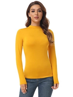 AUHEGN Women's Mock Turtleneck Tops Casual Slim Fitted Long Sleeve Base Layer Shirts