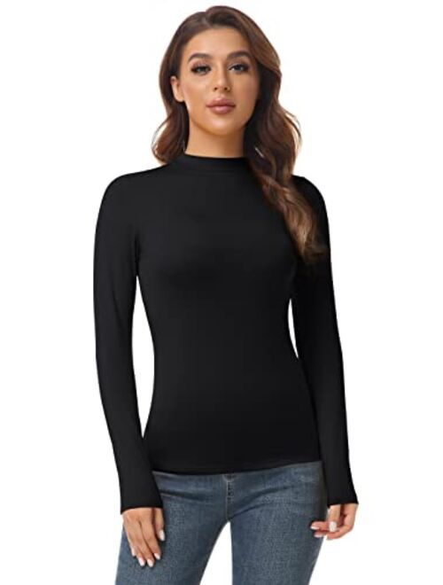 AUHEGN Women's Mock Turtleneck Tops Casual Slim Fitted Long Sleeve Base Layer Shirts