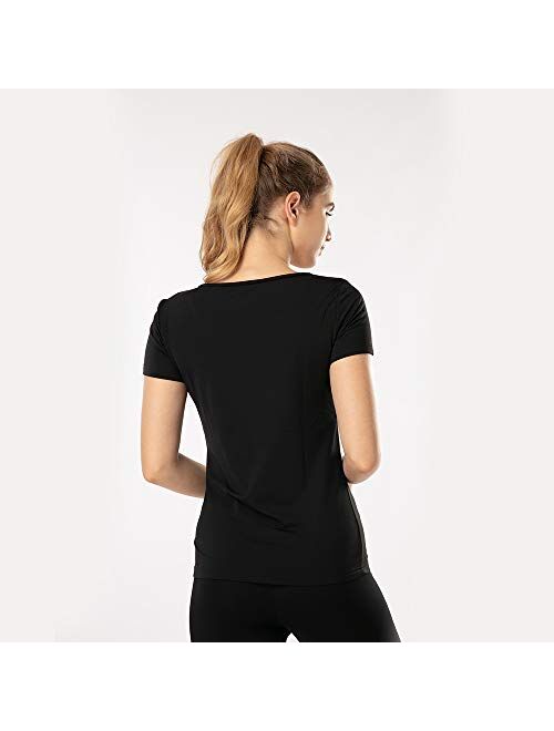 MANCYFIT Thermal Top for Women Fleece Lined Shirt Short Sleeve Base Layer