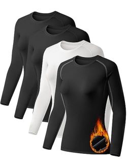TELALEO 4 Pack Women's Thermal Shirts Fleece Lined Athletic Tops Long Sleeve Compression Workout Baselayer for Cold Weather