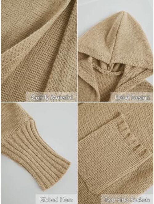 Haloumoning Girls Hooded Long Cardigan Kids Fashion Open Front Knit Sweater Outerwear Coat 5-14 Years