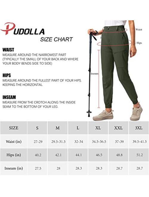 Pudolla Women's Golf Joggers Lightweight Hiking Cargo Pants Waterproof for Travel Camping Walk with Zipper Pockets