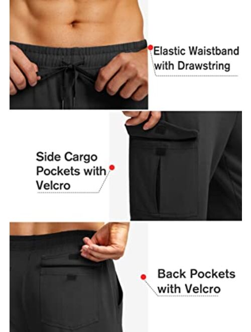 Pudolla Men's Cotton Sweatpants with Cargo Pockets Open Bottom Yoga Pants for Men Lounge Pants for Athletic Workout Casual