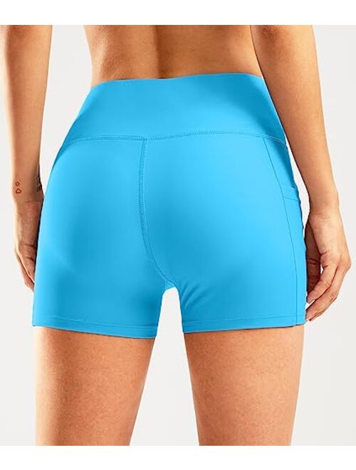 Pudolla Womens Swim Shorts High Waisted Bathing Bottom Shorts Tummy Control Board Swimsuit with Pockets