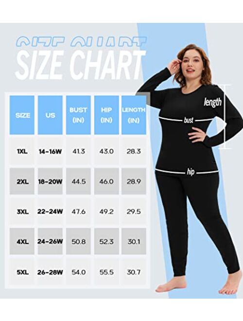 COOTRY Plus Size Thermal Underwear for Women Long Johns Fleece Lined Base Layer Top and Bottom Sets