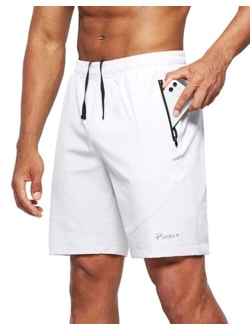 Pudolla Men's Workout Running Shorts Lightweight Gym Athletic Shorts for Men with Zipper Pockets