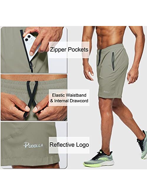 Pudolla Men's Workout Running Shorts Lightweight Gym Athletic Shorts for Men with Zipper Pockets