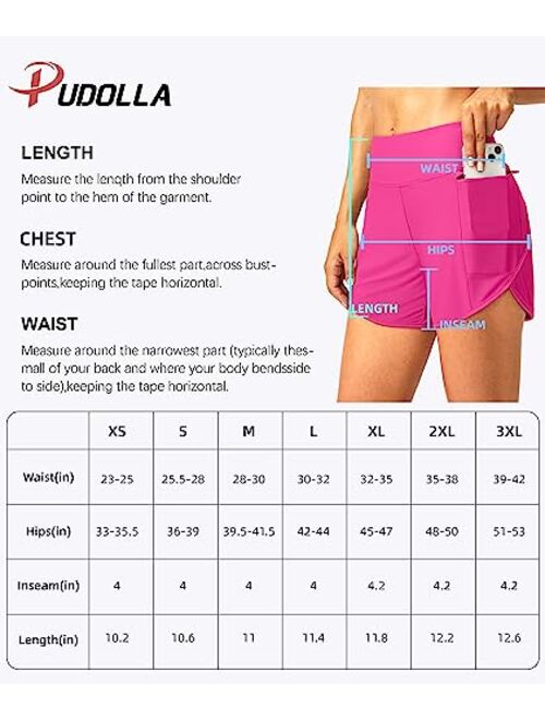 Pudolla Women's Swim Shorts with Zipper Pockets High Waisted Quick Dry Board Swimsuit Bathing Shorts for Women with Liner