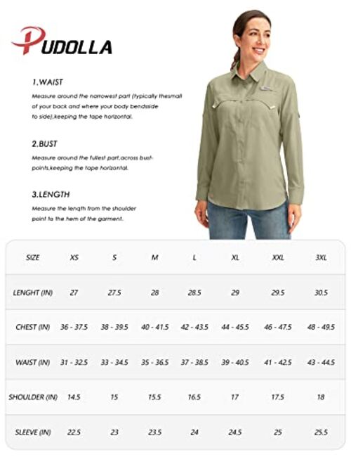 Pudolla Women's UPF 50+ UV Sun Protection Shirts Long Sleeve Fishing Hiking Shirt Cool Lightweight Travel Safari Shirts
