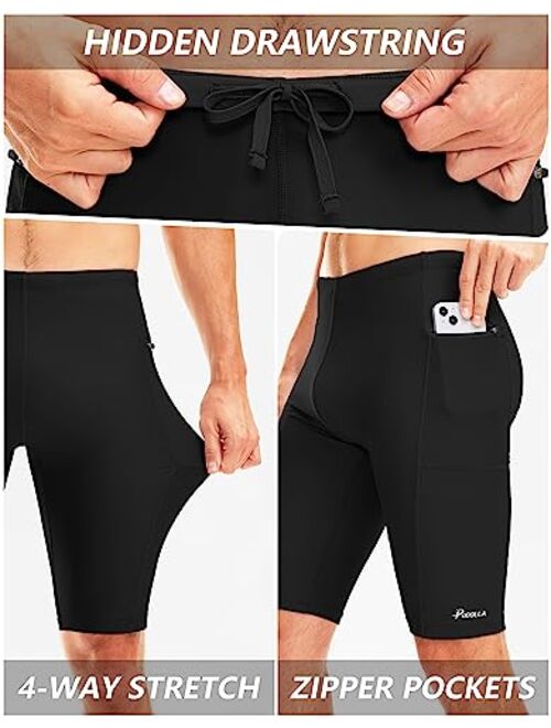 Pudolla Men's Swim Jammers with Zipper Pockets Durable Athletic Swimsuit Shorts for Men Lap Swimming Training Competition