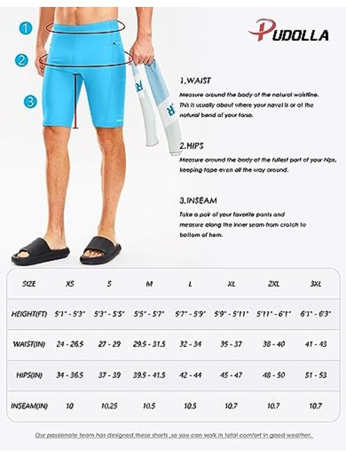 Pudolla Men's Swim Jammers with Zipper Pockets Durable Athletic Swimsuit Shorts for Men Lap Swimming Training Competition