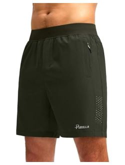 Pudolla Men's Workout Running Shorts with 3 Zipper Pockets Lightweight 7" Gym Shorts for Men Athletic Walking Hiking