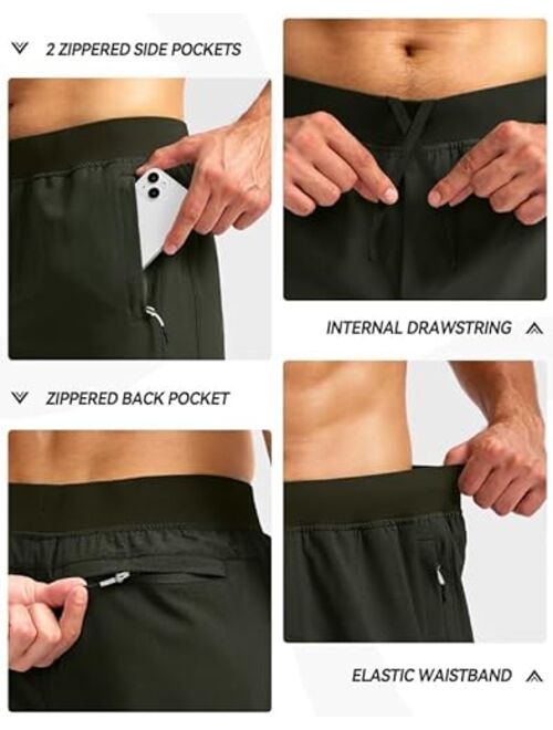 Pudolla Men's Workout Running Shorts with 3 Zipper Pockets Lightweight 7" Gym Shorts for Men Athletic Walking Hiking