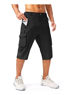Pudolla Men's Capri Pants Quick Dry 3/4 Long Shorts with 6 Pockets for Fishing Golf Athletic Hiking