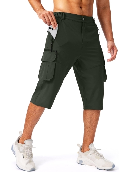 Pudolla Men's Capri Pants Quick Dry 3/4 Long Shorts with 6 Pockets for Fishing Golf Athletic Hiking
