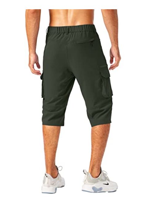 Pudolla Men's Capri Pants Quick Dry 3/4 Long Shorts with 6 Pockets for Fishing Golf Athletic Hiking