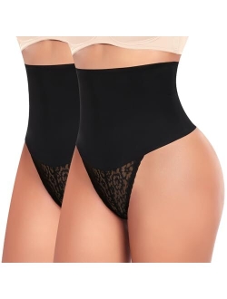 Tummy Control Thong Shapewear for Women Mid High Waisted Body Shaper Underwear Lace Shaping Thong Girdle Panties