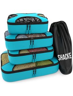 Shacke Pak - 5 Set Packing Cubes - Travel Organizers with Laundry Bag (Aqua Teal)