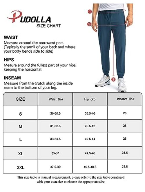 Pudolla Mens Joggers with Zipper Pockets Lightweight Sweatpants Workout Athletic Pants for Gym Running Golf