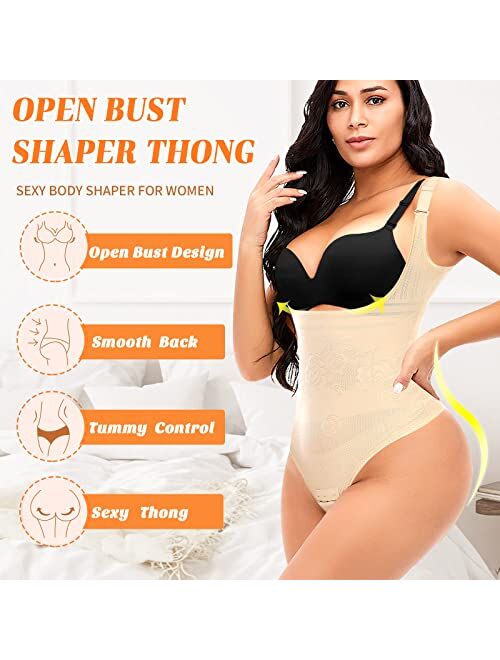 Werena Thong Shapewear Bodysuit for Women Tummy Control Open Bust Body Shaper Slimmer Shaping Thong