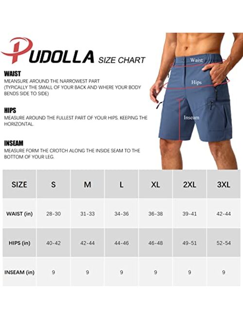 Pudolla Men's Hiking Cargo Shorts 9" Lightweight Outdoor Work Shorts for Men Travel Golf Camping Casual with 5 Zipper Pockets