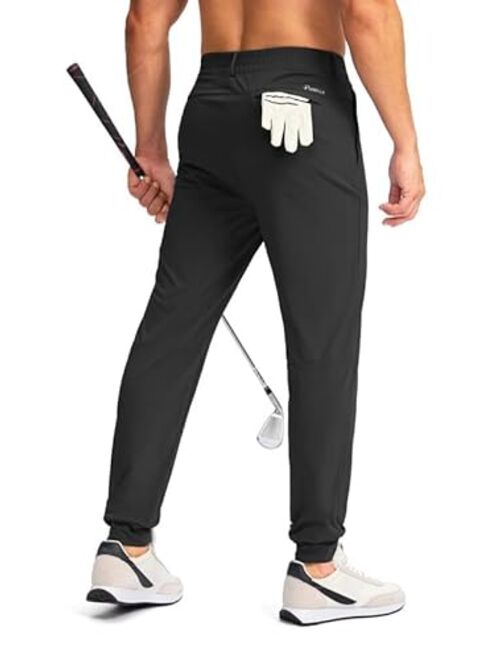 Pudolla Men's Golf Joggers Pants with Zipper Pockets Stretch Slim Fit Sweatpants Lightweight Dress Casual Golf Pants for Men