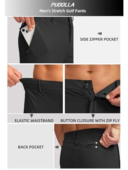 Pudolla Men's Golf Joggers Pants with Zipper Pockets Stretch Slim Fit Sweatpants Lightweight Dress Casual Golf Pants for Men