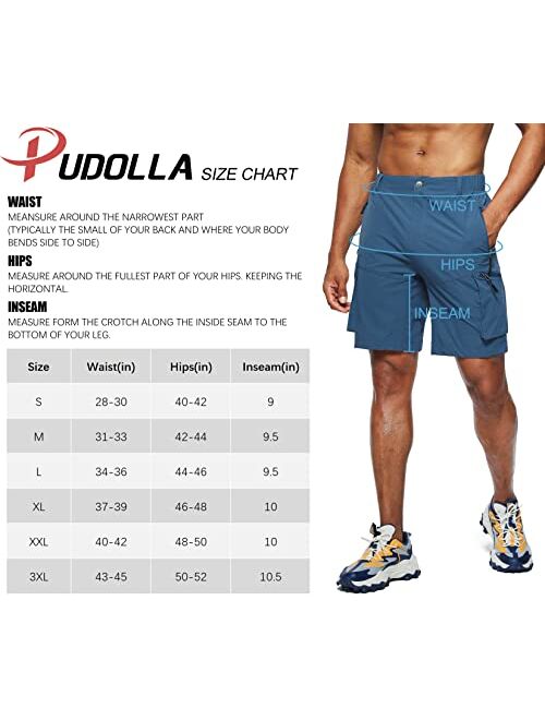 Pudolla Men's Hiking Cargo Shorts Quick Dry Outdoor Travel Shorts for Men with Multi Pocket for Fishing Camping Casual