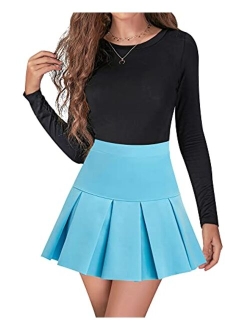 High Waisted Pleated Skirts for Women Skater Tennis Skirt with Shorts Pockets Mini A-Line Skirt