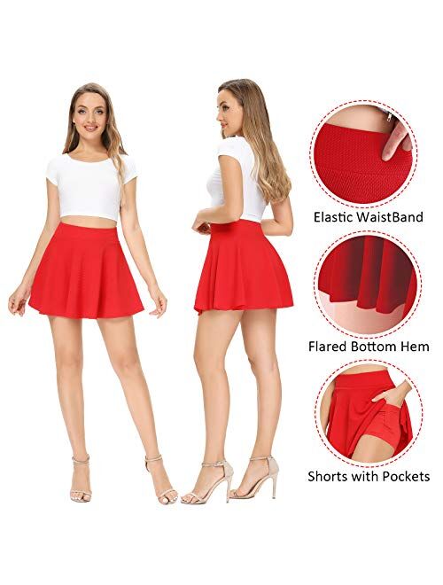 Werena High Waisted Pleated Skirts for Women Skater Tennis Skirt with Shorts Pockets Mini A-Line Skirt