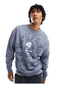 ASOS Dark Future oversized sweatshirt in gray with skull print