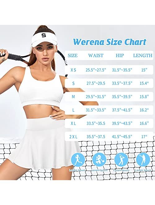 Werena Pleated Tennis Skirt for Women with Shorts Athletic Golf Skorts with Pockets High Waisted Workout Running Skirts